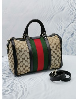 GUCCI GG WEB BOSTON BAG WITH RED GREEN STRIPE WITH ADJUSTABLE STRAP 