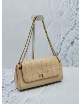 CHANEL MADEMOISELLE LOCK ACCORDION BEIGE LAMBSKIN LEATHER FLAP SHOULDER GOLD CHAIN MEDIUM BAG