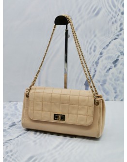 CHANEL MADEMOISELLE LOCK ACCORDION BEIGE LAMBSKIN LEATHER FLAP SHOULDER GOLD CHAIN MEDIUM BAG