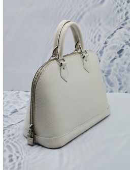 LOUIS VUITTON ALMA MM WHITE EPI LEATHER ZIPPED HANDLE BAG 