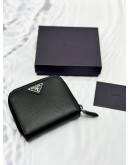 PRADA M522A COMPACT ZIP AROUND WALLET IN BLACK SAFFIANO LEATHER