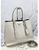 (LIKE NEW) PRADA IN WHITE SAFFIANO LEATHER CUIR TWIN TOTE BAG WITH STRAP