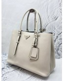 (LIKE NEW) PRADA IN WHITE SAFFIANO LEATHER CUIR TWIN TOTE BAG WITH STRAP