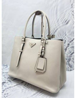 (LIKE NEW) PRADA IN WHITE SAFFIANO LEATHER CUIR TWIN TOTE BAG WITH STRAP