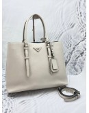 (LIKE NEW) PRADA IN WHITE SAFFIANO LEATHER CUIR TWIN TOTE BAG WITH STRAP