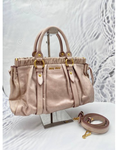 MIU MIU IN ROSE PINK COLOUR RUFFLE LEATHER WITH GOLD HARDWARE CROSSBODY /SHOULDER BAG