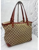 GUCCI CRAFT GM TOTE BAG IN BEIGE BROWN GG CANVAS & CALFSKIN LEATHER