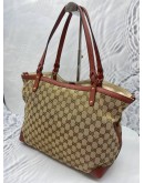 GUCCI CRAFT GM TOTE BAG IN BEIGE BROWN GG CANVAS & CALFSKIN LEATHER