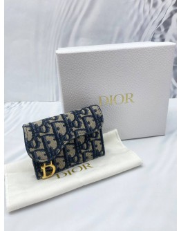 (BRAND NEW) 2024 CHRISTIAN DIOR SADDLE BLOOM CARD HOLDER IN BLUE DIOR OBLIQUE JACQUARD -FULL SET-