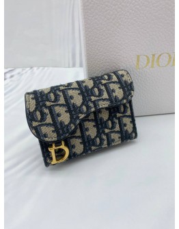 (BRAND NEW) 2024 CHRISTIAN DIOR SADDLE BLOOM CARD HOLDER IN BLUE DIOR OBLIQUE JACQUARD -FULL SET-