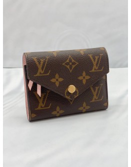 (LIKE NEW) LOUIS VUITTON VICTORINE WALLET IN BROWN MONOGRAM CANVAS & ROSE BALLERINE PINK COWHIDE LEATHER