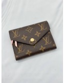 (LIKE NEW) LOUIS VUITTON VICTORINE WALLET IN BROWN MONOGRAM CANVAS & ROSE BALLERINE PINK COWHIDE LEATHER