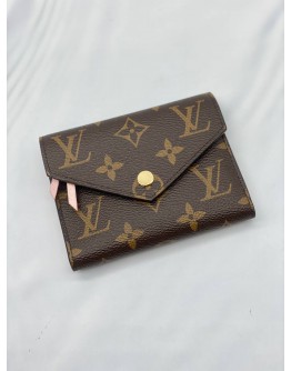 (LIKE NEW) LOUIS VUITTON VICTORINE WALLET IN BROWN MONOGRAM CANVAS & ROSE BALLERINE PINK COWHIDE LEATHER