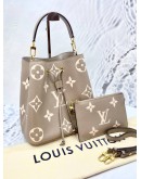 (LIKE NEW) 2022 MICROCHIP LOUIS VUITTON NEONOE MM IN TOURTURELLE CREME BICOLOR MONOGRAM IMPREINTE LEATHER -FULL SET-