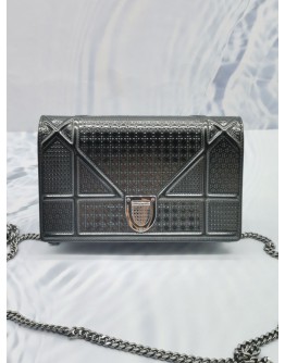 CHRISTIAN DIOR DIORAMA WALLET ON CHAIN SMALL SIZE SLING BAG IN SILVER GREY METALLIC CANNAGE LEATHER