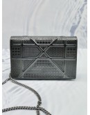 CHRISTIAN DIOR DIORAMA WALLET ON CHAIN SMALL SIZE SLING BAG IN SILVER GREY METALLIC CANNAGE LEATHER