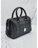 MCM ESSENTIAL SMALL BOSTON HANDLE BAG BLACK VISETOS CANVAS 