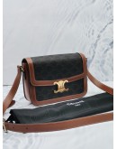 (LIKE NEW) CELINE CLASSIQUE TRIOMPHE FLAP CROSSBODY BAG IN TRIOMPHE CANVAS AND BROWN CALFKSIN LEATHER 