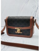 (LIKE NEW) CELINE CLASSIQUE TRIOMPHE FLAP CROSSBODY BAG IN TRIOMPHE CANVAS AND BROWN CALFKSIN LEATHER 