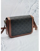 (LIKE NEW) CELINE CLASSIQUE TRIOMPHE FLAP CROSSBODY BAG IN TRIOMPHE CANVAS AND BROWN CALFKSIN LEATHER 