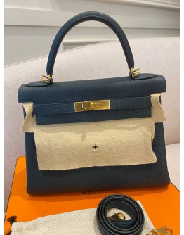 (LIKE NEW) 2018 HERMES KELLY 28 VERT CYPRESS TOGO LEATHER GOLD HARDWARE 