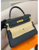 (LIKE NEW) 2018 HERMES KELLY 28 VERT CYPRESS TOGO LEATHER GOLD HARDWARE 