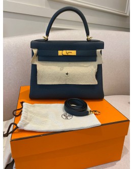 (LIKE NEW) 2018 HERMES KELLY 28 VERT CYPRESS TOGO LEATHER GOLD HARDWARE 