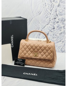 (UNWORN) CHANEL MEDIUM COCO HANDLE QUILTED CAVIAR LEATHER IN BEIGE PINK MATTE GOLD HARDWARE YEAR 2018 -FULL SET-