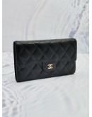 CHANEL FLAP LONG WALLET BLACK CAVIAR LEATHER WITH GOLD HARDWARE 