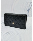 CHANEL FLAP LONG WALLET BLACK CAVIAR LEATHER WITH GOLD HARDWARE 