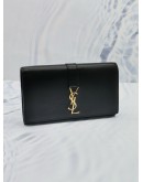 YSL SAINT LAURENT LONG FLAP WALLET IN BLACK LAMBSKIN LEATHER WITH GOLD YSL HARDWARE 