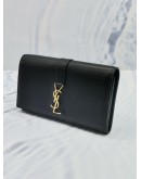 YSL SAINT LAURENT LONG FLAP WALLET IN BLACK LAMBSKIN LEATHER WITH GOLD YSL HARDWARE 