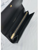 YSL SAINT LAURENT LONG FLAP WALLET IN BLACK LAMBSKIN LEATHER WITH GOLD YSL HARDWARE 