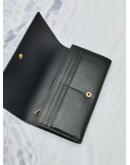 YSL SAINT LAURENT LONG FLAP WALLET IN BLACK LAMBSKIN LEATHER WITH GOLD YSL HARDWARE 