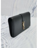 YSL SAINT LAURENT LONG FLAP WALLET IN BLACK LAMBSKIN LEATHER WITH GOLD YSL HARDWARE 