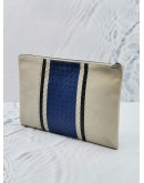 BOTTEGA VENETA INTRECCIATO LEATHER WHITE / BLUE CLUTCH