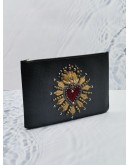 DOLCE & GABBANA BLACK CALFSKIN LEATHER CLUTCH WITH HEART PATCH 