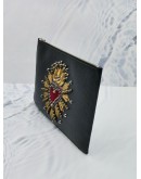 DOLCE & GABBANA BLACK CALFSKIN LEATHER CLUTCH WITH HEART PATCH 