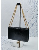 (LIKE NEW) 2019 YSL SAINT LAURENT MEDIUM TASSEL IN GRAIN DE POUDRE CROCODILE EMBOSSED LEATHER BLACK CHAIN BAG