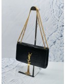 (LIKE NEW) 2019 YSL SAINT LAURENT MEDIUM TASSEL IN GRAIN DE POUDRE CROCODILE EMBOSSED LEATHER BLACK CHAIN BAG