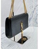 (LIKE NEW) 2019 YSL SAINT LAURENT MEDIUM TASSEL IN GRAIN DE POUDRE CROCODILE EMBOSSED LEATHER BLACK CHAIN BAG