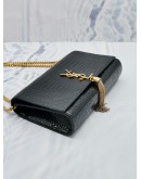 (LIKE NEW) 2019 YSL SAINT LAURENT MEDIUM TASSEL IN GRAIN DE POUDRE CROCODILE EMBOSSED LEATHER BLACK CHAIN BAG