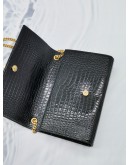 (LIKE NEW) 2019 YSL SAINT LAURENT MEDIUM TASSEL IN GRAIN DE POUDRE CROCODILE EMBOSSED LEATHER BLACK CHAIN BAG