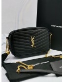 (UNUSED) 2022 YSL SAINT LAURENT MINI LOU IN BLACK QUILTED GRAIN LEATHER CROSSBODY CHAIN BAG -FULL SET-