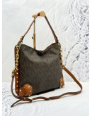 MICHAEL KORS SERENA SHOULDER & CROSSBODY BAG IN DARK BROWN SIGNATURE CANVAS & LIGHT BROWN CALFSKIN LEATHER