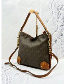 MICHAEL KORS SERENA SHOULDER & CROSSBODY BAG IN DARK BROWN SIGNATURE CANVAS & LIGHT BROWN CALFSKIN LEATHER