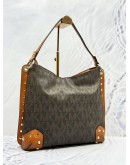 MICHAEL KORS SERENA SHOULDER & CROSSBODY BAG IN DARK BROWN SIGNATURE CANVAS & LIGHT BROWN CALFSKIN LEATHER