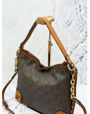 MICHAEL KORS SERENA SHOULDER & CROSSBODY BAG IN DARK BROWN SIGNATURE CANVAS & LIGHT BROWN CALFSKIN LEATHER