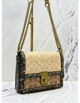 COACH HUTTON SHOULDER & CROSSBODY BAG IN BEIGE BROWN BLACK CC SIGNATURE CANVAS & CALFSKIN LEATHER