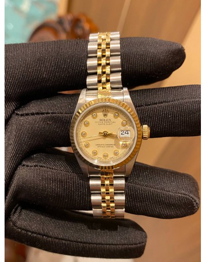 ROLEX LADY DATEJUST REF 69173 HALF 18K 750 YELLOW GOLD CHEESE DIAMOND DIAL 26MM AUTOMATIC YEAR 2000 WATCH